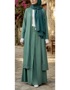 Ensemble jupe longue et gilet long vert – Tenue mastour élégante et fluide  - 1