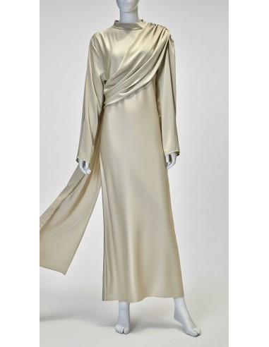 Robe longue satinée gold – Robe chic fluide à drapé moderne  - 4