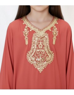 Gandoura Djellaba Abaya fille Enfant pour l'Aïd -Spécial Ramadan & Aïd - Corail  - 1 2