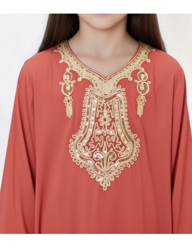 Gandoura Djellaba Abaya fille Enfant pour l'Aïd -Spécial Ramadan & Aïd - Corail  - 2