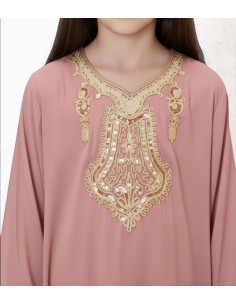 Gandoura Djellaba Abaya fille Enfant pour l'Aïd -Spécial Ramadan & Aïd - Rose poudre  - 1 2