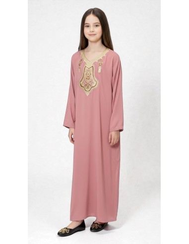 Gandoura Djellaba Abaya fille Enfant pour l'Aïd -Spécial Ramadan & Aïd - Rose poudre  - 4
