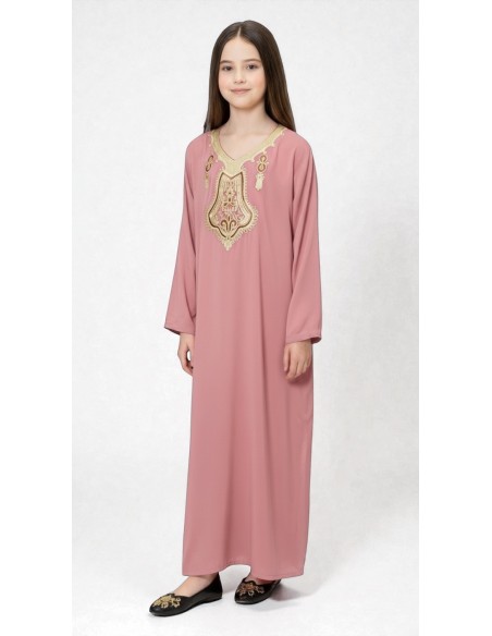 Gandoura Djellaba Abaya fille Enfant pour l'Aïd -Spécial Ramadan & Aïd - Rose poudre  - 4
