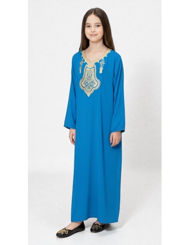 Gandoura Djellaba Abaya fille Enfant pour l'Aïd -Spécial Ramadan & Aïd - Bleu turquoise  - 4