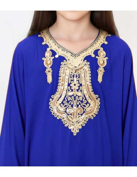 Gandoura Djellaba Abaya fille Enfant pour l'Aïd -Spécial Ramadan & Aïd - Bleu  - 2