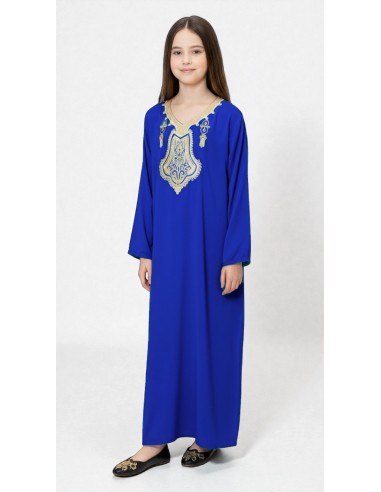 Gandoura Djellaba Abaya fille Enfant pour l'Aïd -Spécial Ramadan & Aïd - Bleu  - 4