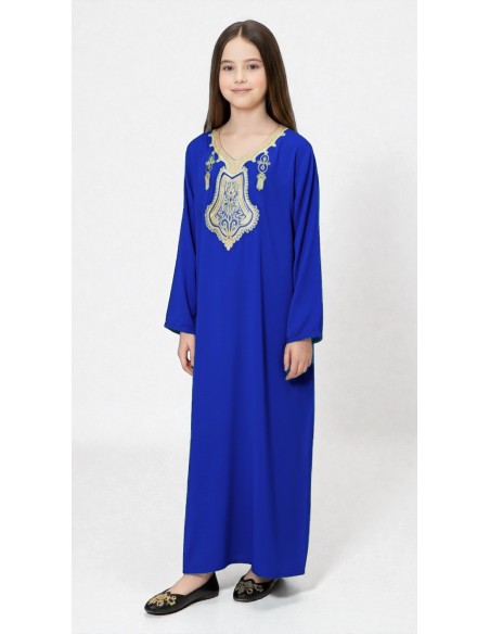 Gandoura Djellaba Abaya fille Enfant pour l'Aïd -Spécial Ramadan & Aïd - Bleu  - 4