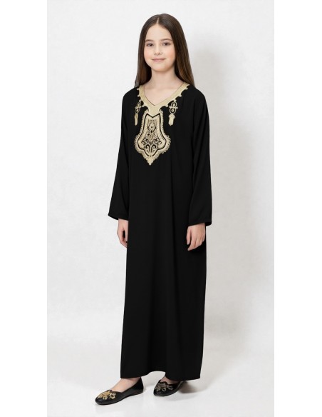 Gandoura Djellaba Abaya fille Enfant pour l'Aïd -Spécial Ramadan & Aïd - Noir  - 4