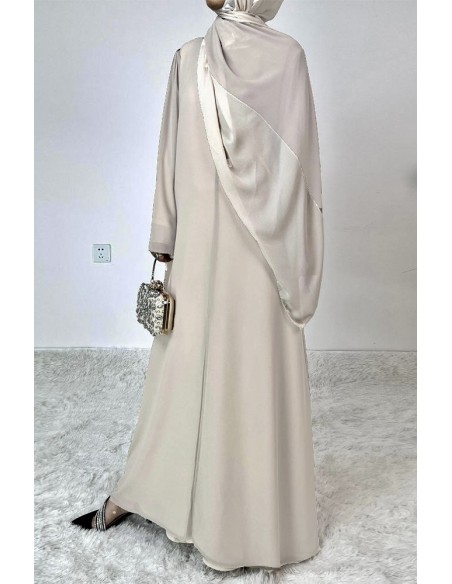 Robe Longue Bicolore avec Voile Assorti BEIGE – Spécial Ramadan, Aïd, Hajj & Omra  - 2
