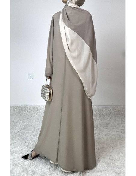 Robe Longue Bicolore avec Voile Assorti TAUPE– Spécial Ramadan, Aïd, Hajj & Omra  - 1