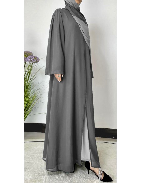 Robe Longue Bicolore avec Voile Assorti GRIS – Spécial Ramadan, Aïd, Hajj & Omra  - 1