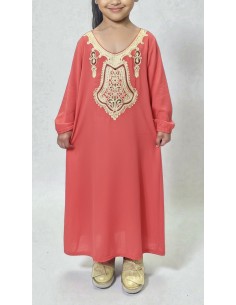 Gandoura Djellaba Abaya fille Enfant pour l'Aïd -Spécial Ramadan & Aïd - Corail  - 1