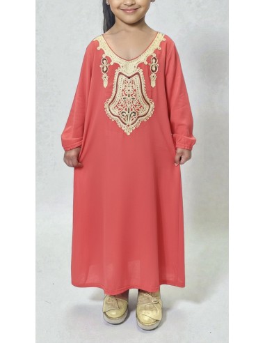 Gandoura Djellaba Abaya fille Enfant pour l'Aïd -Spécial Ramadan & Aïd - Corail  - 1