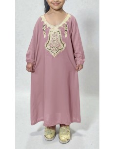 Gandoura Djellaba Abaya fille Enfant pour l'Aïd -Spécial Ramadan & Aïd - Rose poudre  - 1