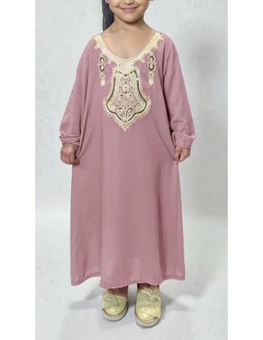 Gandoura Djellaba Abaya fille Enfant pour l'Aïd -Spécial Ramadan & Aïd - Rose poudre  - 1