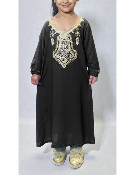 Gandoura Djellaba Abaya fille Enfant pour l'Aïd -Spécial Ramadan & Aïd - Noir  - 1