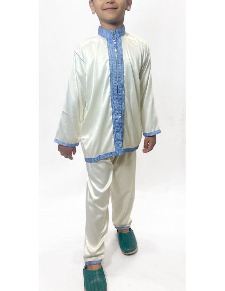 Jabador garçon ensemble Traditionnel de circoncision enfant-  oriental bleu ciel – tunique/pantalon satinée & cape(selhem)  - 3