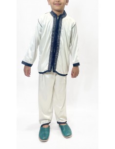 Jabador garçon Ensemble traditionnel bleu marine – Tenue de circoncision enfant - tunique/pantalon satinée & cape(selhem)  - 1 2