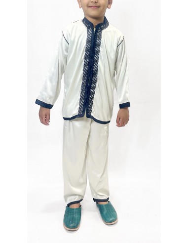 Jabador garçon Ensemble traditionnel bleu marine – Tenue de circoncision enfant - tunique/pantalon satinée & cape(selhem)  - 2