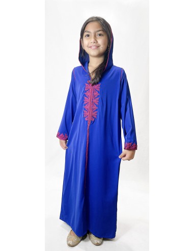 Djellaba fille élégante à capuche bleu – Broderies traditionnelles  - 1