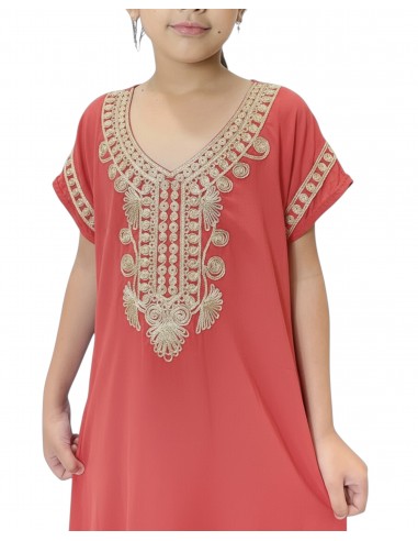🌙 Gandoura enfant fille brodée – Spéciale Ramadan & Fête de l’Aïd Corail  - 2