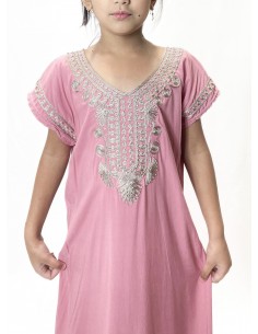 🌙 Gandoura enfant fille brodée – Spéciale Ramadan & Fête de l’Aïd Rose poudre  - 1 2
