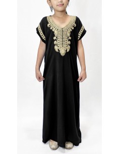 🌙 Gandoura enfant fille brodée – Spéciale Ramadan & Fête de l’Aïd Noir  - 1