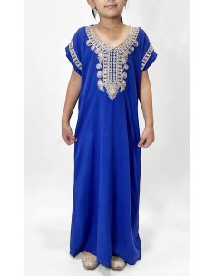 🌙 Gandoura enfant fille brodée – Spéciale Ramadan & Fête de l’Aïd Bleu  - 1