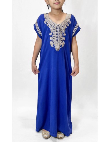 🌙 Gandoura enfant fille brodée – Spéciale Ramadan & Fête de l’Aïd Bleu  - 1