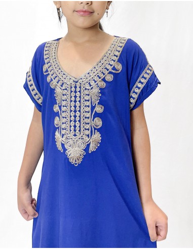 🌙 Gandoura enfant fille brodée – Spéciale Ramadan & Fête de l’Aïd Bleu  - 2
