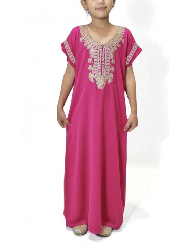 🌙 Gandoura enfant fille brodée – Spéciale Ramadan & Fête de l’Aïd Rose  - 1