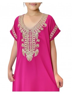 🌙 Gandoura enfant fille brodée – Spéciale Ramadan & Fête de l’Aïd Rose  - 1 2