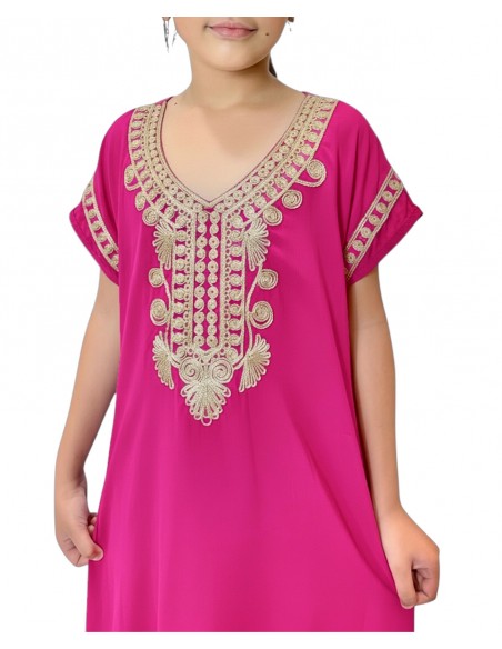 🌙 Gandoura enfant fille brodée – Spéciale Ramadan & Fête de l’Aïd Rose  - 2