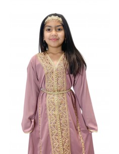 Caftan enfant fille brodé rose pâle – Robe orientale élégante  - 2 2
