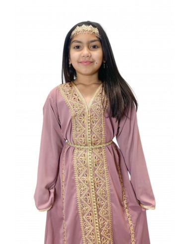 Caftan enfant fille brodé rose pâle – Robe orientale élégante  - 1