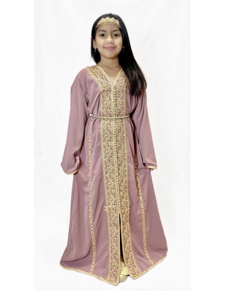 Caftan enfant fille brodé rose pâle – Robe orientale élégante  - 2