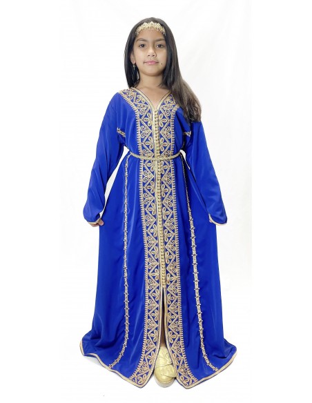 Caftan enfant fille brodé bleu royal – Robe orientale élégante  - 1
