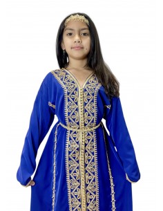 Caftan enfant fille brodé bleu royal – Robe orientale élégante  - 1 2