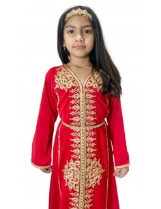 Caftan enfant fille brodé rouge – Robe orientale élégante  - 2 2