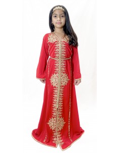 Caftan enfant fille brodé rouge – Robe orientale élégante  - 2
