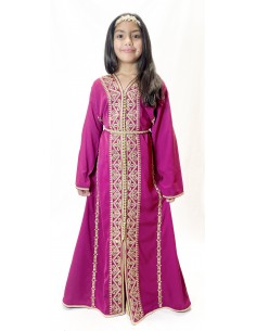 Caftan enfant fille brodé rose fuchsia– Robe orientale élégante  - 1
