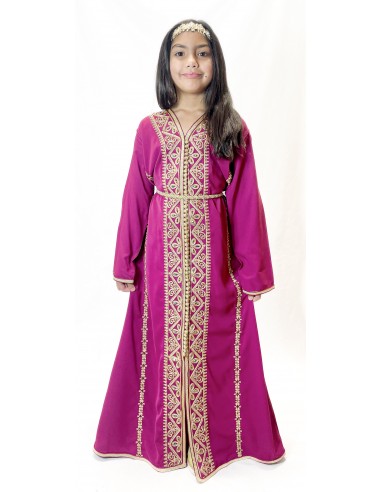 Caftan enfant fille brodé rose fuchsia– Robe orientale élégante  - 1