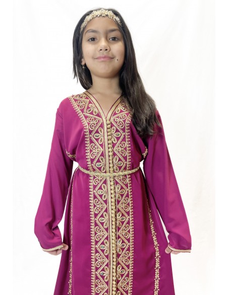 Caftan enfant fille brodé rose fuchsia– Robe orientale élégante  - 2