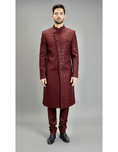 Sherwani homme haute gamme – Élégance Prestige - Bordeaux  - 1
