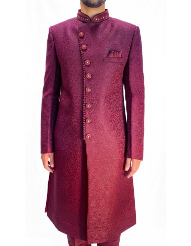 Sherwani homme haute gamme – Élégance Prestige - Bordeaux  - 2