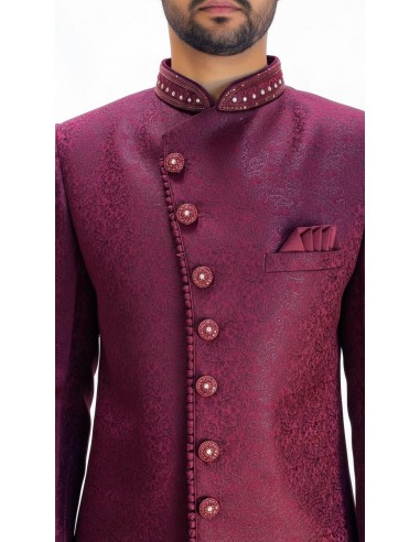Sherwani homme haute gamme – Élégance Prestige - Bordeaux  - 3