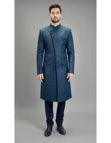 Sherwani homme haute gamme – Élégance Prestige - Bleu vert  - 1