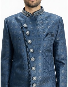 Sherwani homme haute gamme – Élégance Prestige - Bleu vert  - 1 2