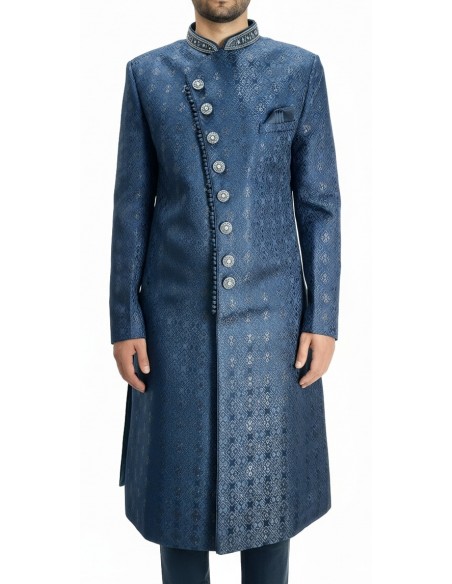 Sherwani homme haute gamme – Élégance Prestige - Bleu vert  - 3