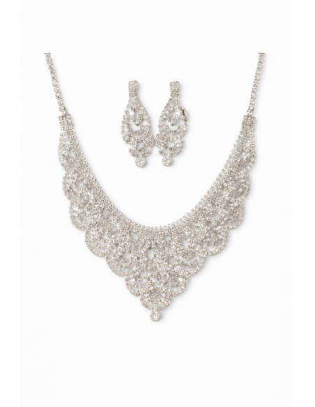 Parure Bijoux Argentée Strass – Collier & Boucles d’Oreilles Élégance Royale  - 1